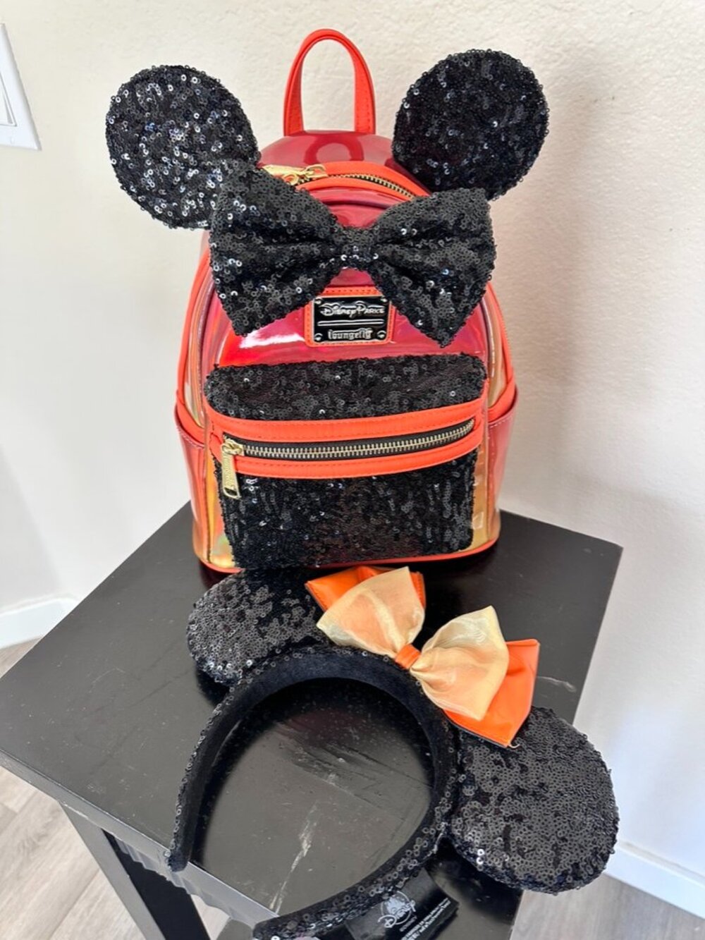 Disney Parks Halloween Iridescent Ombré Candy Corn Loungefly  Matching Ears USED